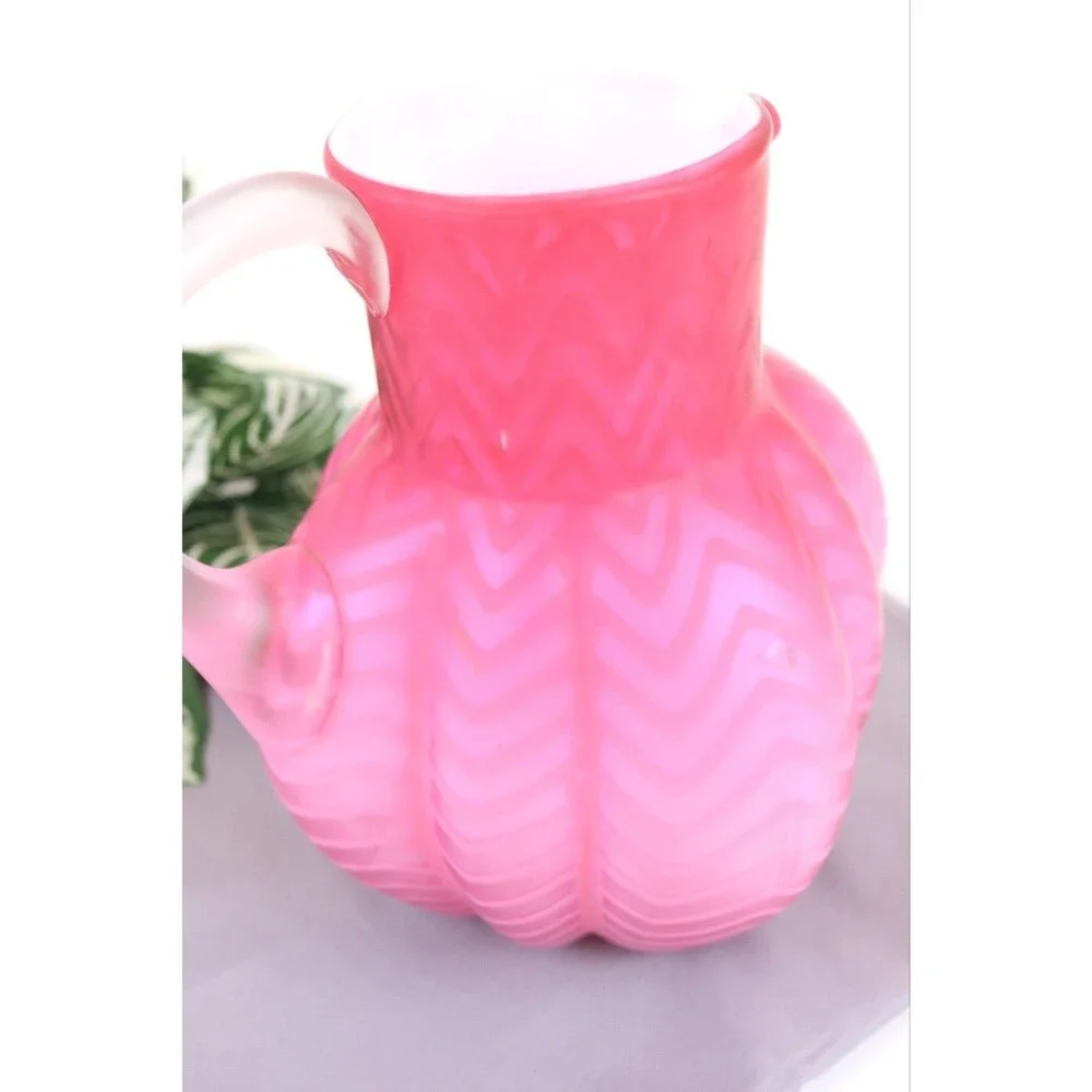 Mt Washington Pink Mother of Pearl Satin Glass Herringbone Pitcher 7.5 READ
